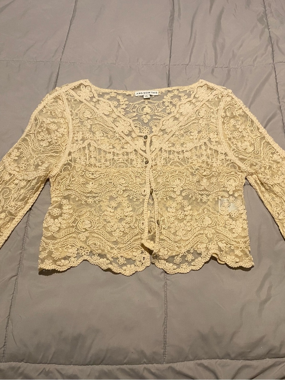 And Other Stories Cream Lace Button-Front Crop Top